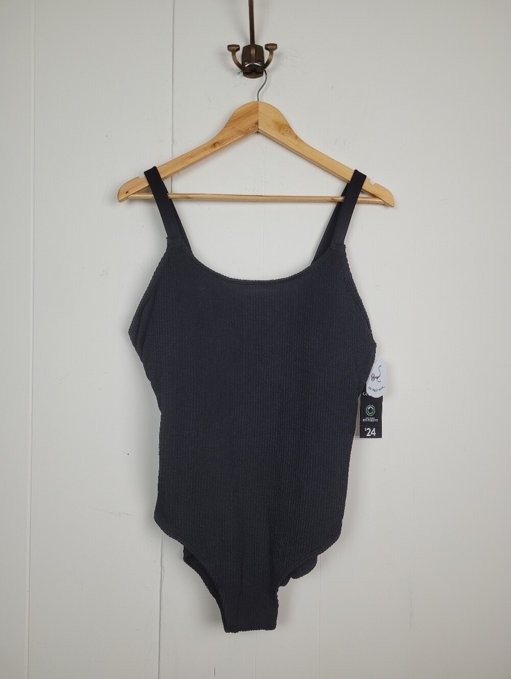 George 1X Black Textured One-Piece Swimsuit BNWT
